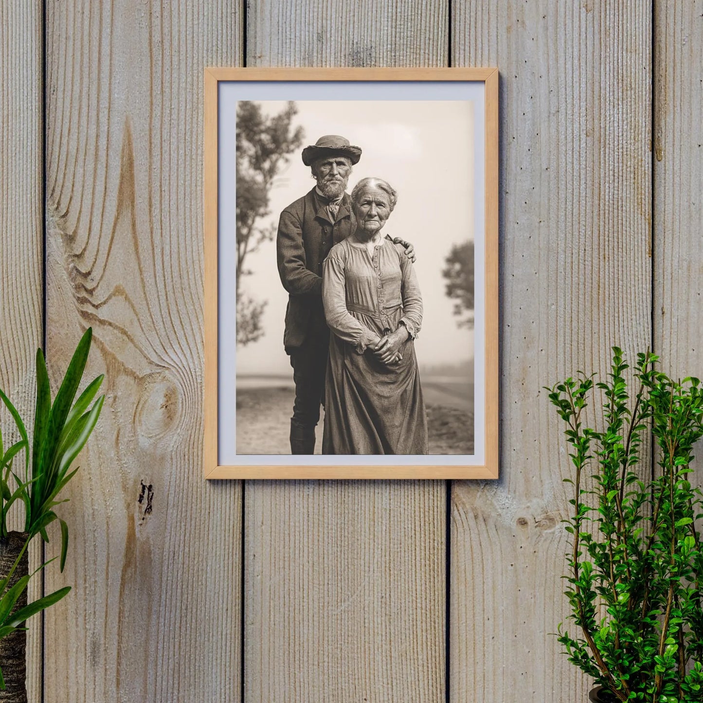 Rustic Farmhouse Couple Portrait - Printable Wall Art, Digital Download PNG JPEG