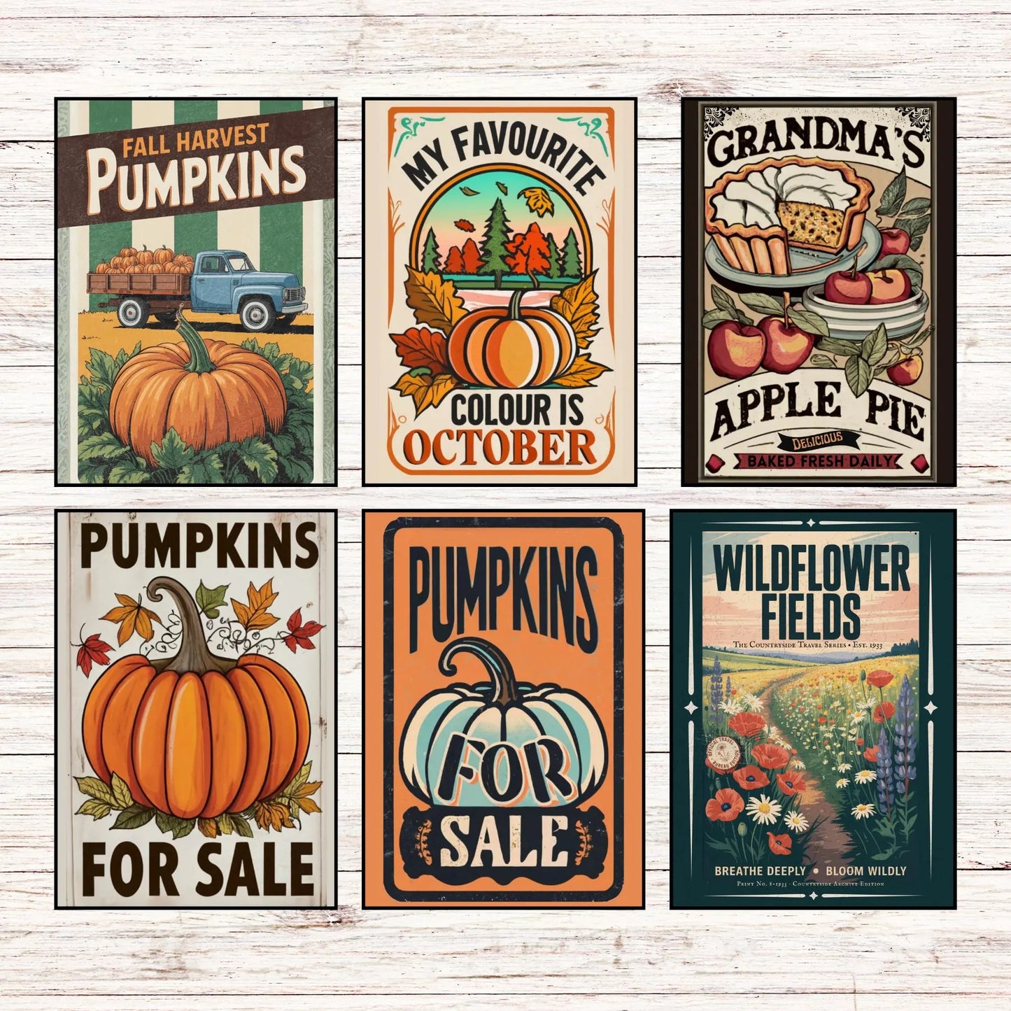 30+ Fall Autumn PNG Graphic Bundle | Vintage Farmhouse Harvest Signs | Pumpkins, Farmers Market, Apple Pie, Thanksgiving Instant Download