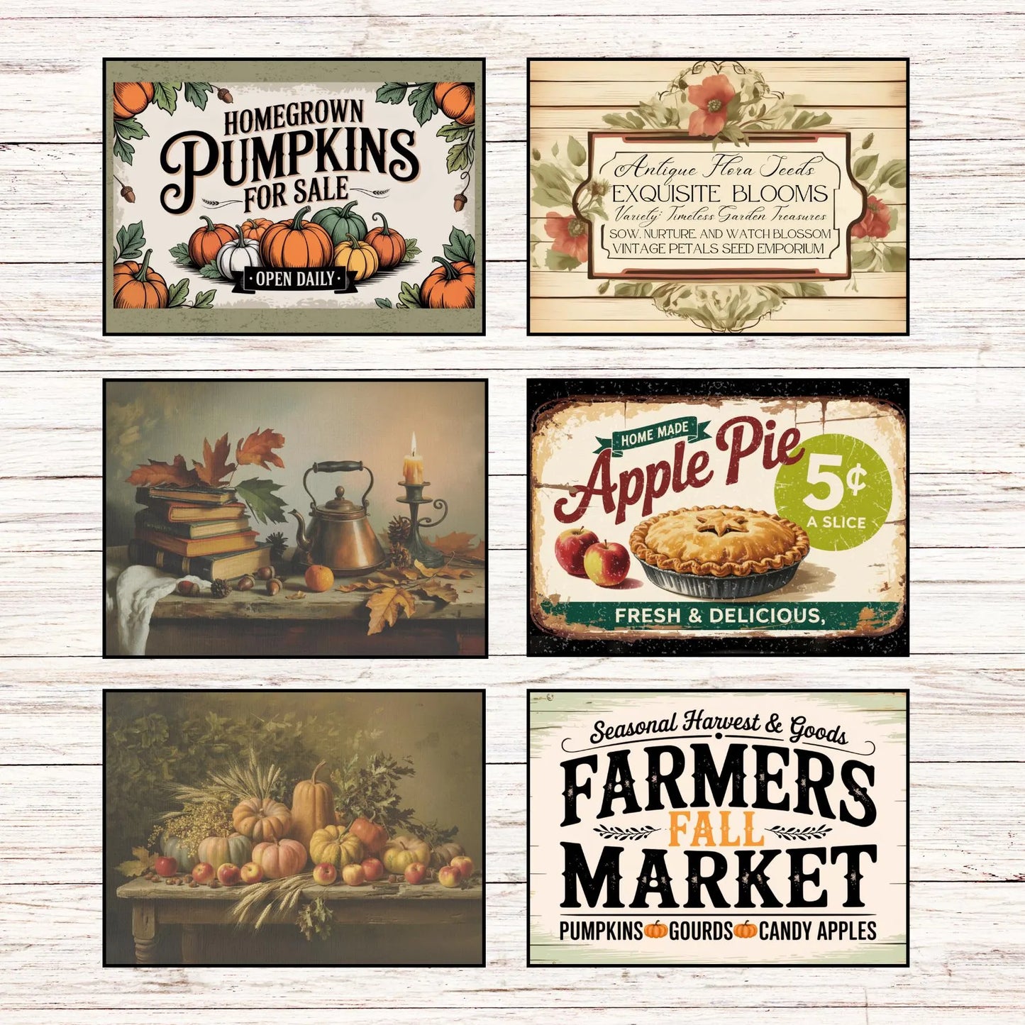 30+ Fall Autumn PNG Graphic Bundle | Vintage Farmhouse Harvest Signs | Pumpkins, Farmers Market, Apple Pie, Thanksgiving Instant Download