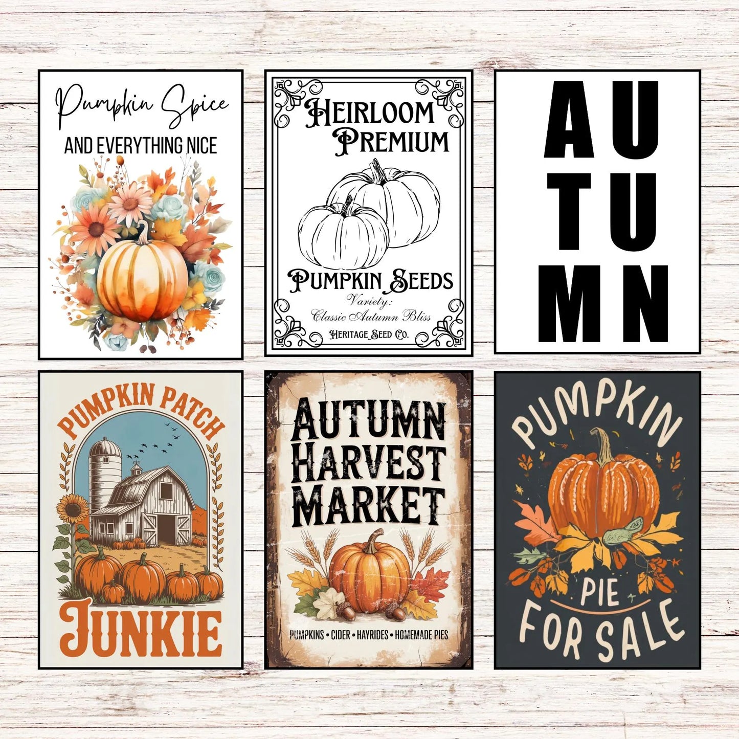 30+ Fall Autumn PNG Graphic Bundle | Vintage Farmhouse Harvest Signs | Pumpkins, Farmers Market, Apple Pie, Thanksgiving Instant Download