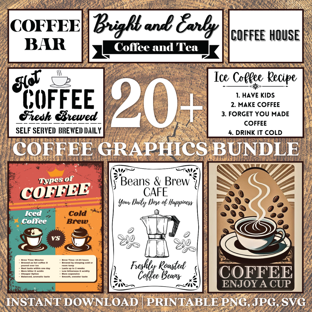 20+ Coffee Shop Graphics Instant Printable Downloads PNG, JPG, SVG Cof ...