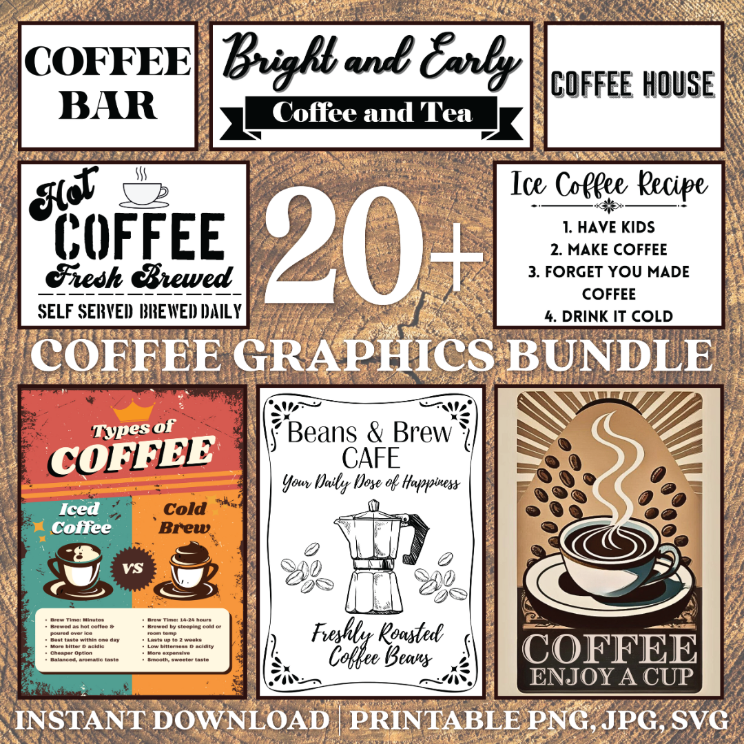 20+ Coffee Shop Graphics Instant Printable Downloads PNG, JPG, SVG Coffee Lovers