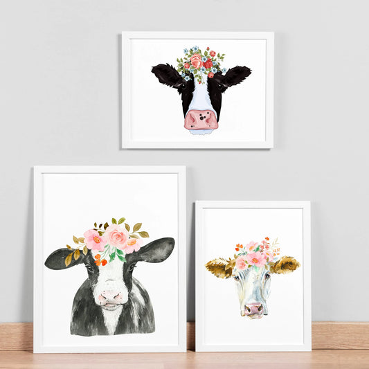 Floral Cow Prints for Walls & More /Instant Download /FarmhouseWatercolour Art