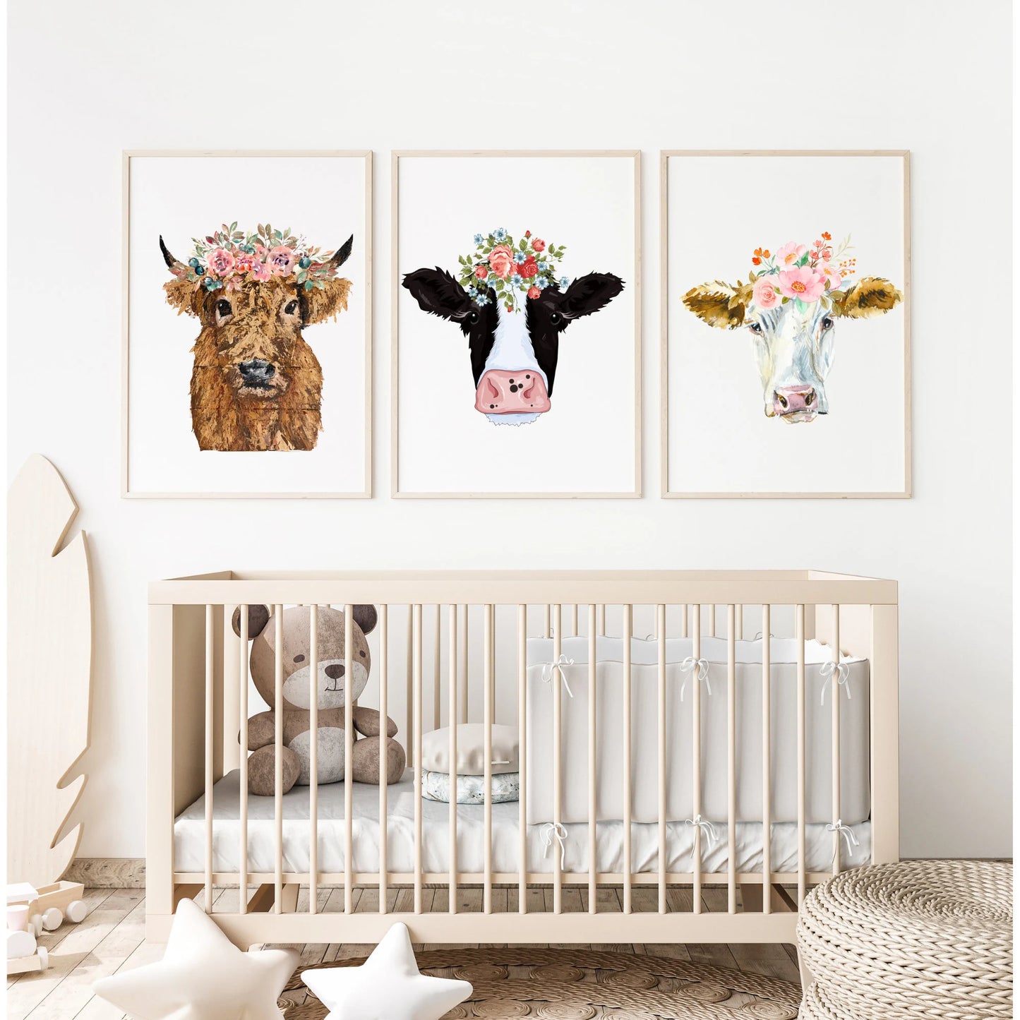 Floral Cow Prints for Walls & More /Instant Download /FarmhouseWatercolour Art