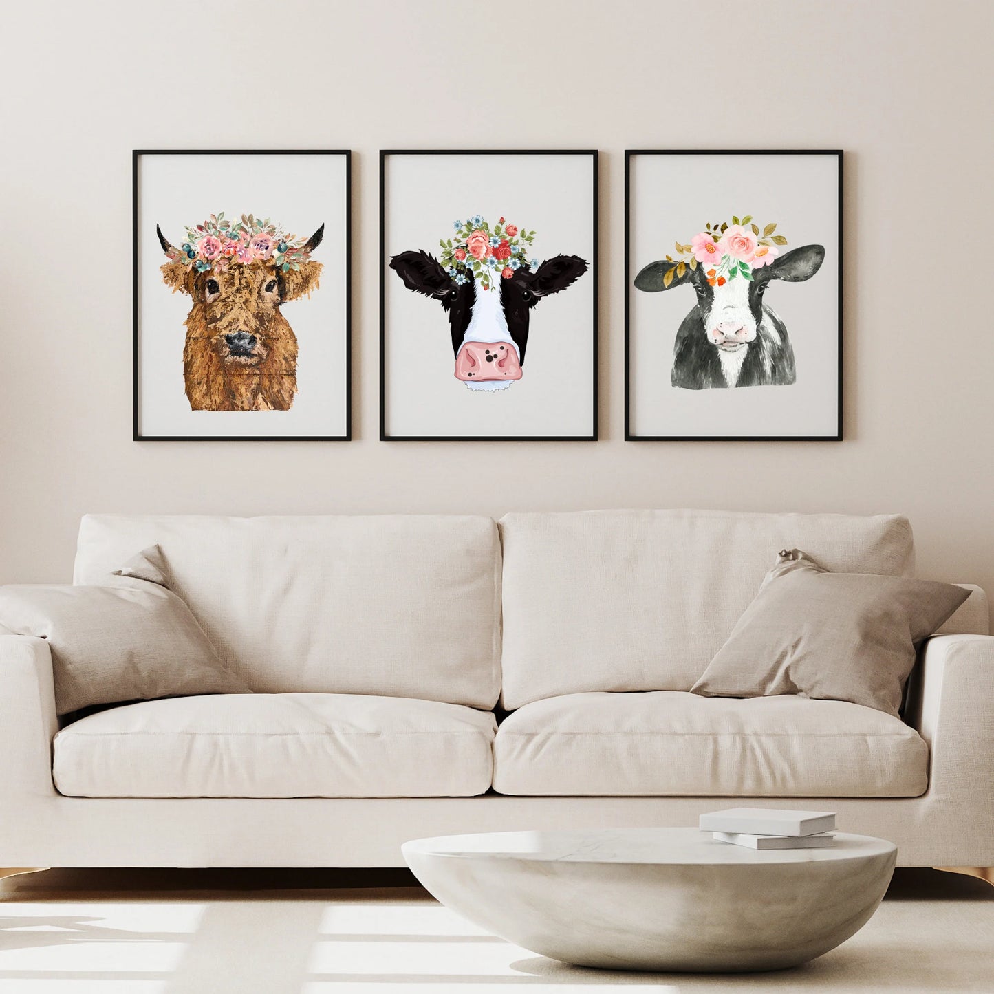 Floral Cow Prints for Walls & More /Instant Download /FarmhouseWatercolour Art