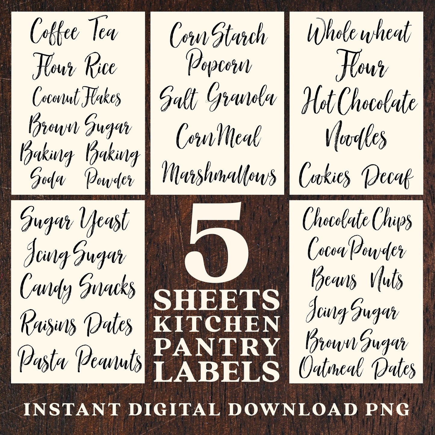 5 Sheets Kitchen Pantry Labels Instant Digital Download PNG